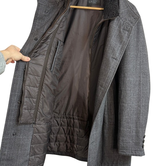 Gallotti Mens New Wool Lambskin Plaid Coat Fur Collar Gray FullZip Lined Size 54 - Picture 4 of 11